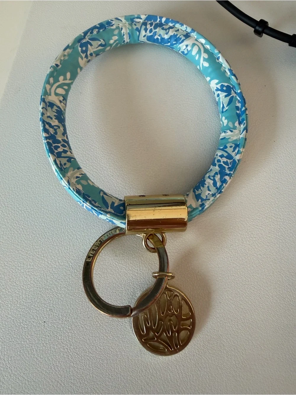 Lilly Pulitzer Blue Floral Bangle Keyring with Gold Charm